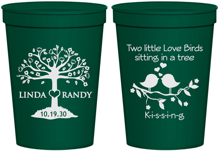 Personalized Wedding 16 oz Stadium Cups - Two Little Love Birds | 249