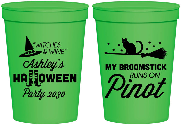 Personalized Halloween 16 oz Stadium Cups - Witch Broomstick | 250098