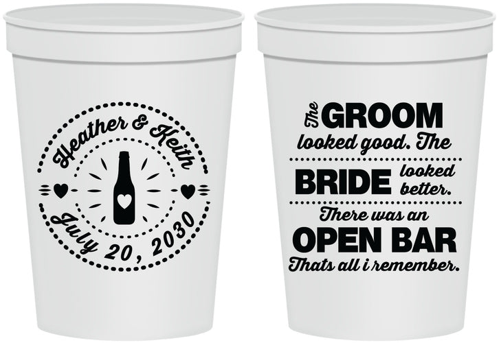 Personalized Wedding 16 oz Stadium Cups - Groom Bride Open Bar | 253
