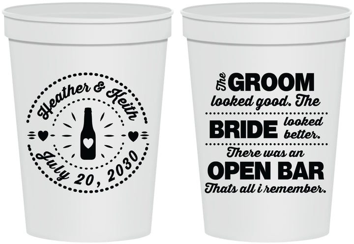 Personalized Wedding 16 oz Stadium Cups - Groom Bride Open Bar | 253