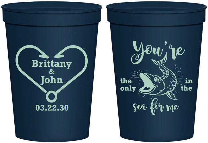 Personalized Wedding 16 oz Stadium Cups - Fish In The Sea For Me | 254