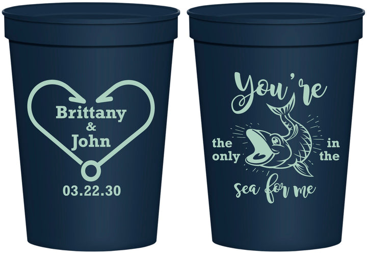 Personalized Wedding 16 oz Stadium Cups - Fish In The Sea For Me | 254
