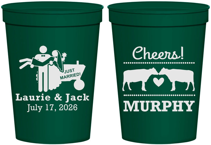 Personalized Wedding 16 oz Stadium Cups - Tractor Cows | 257