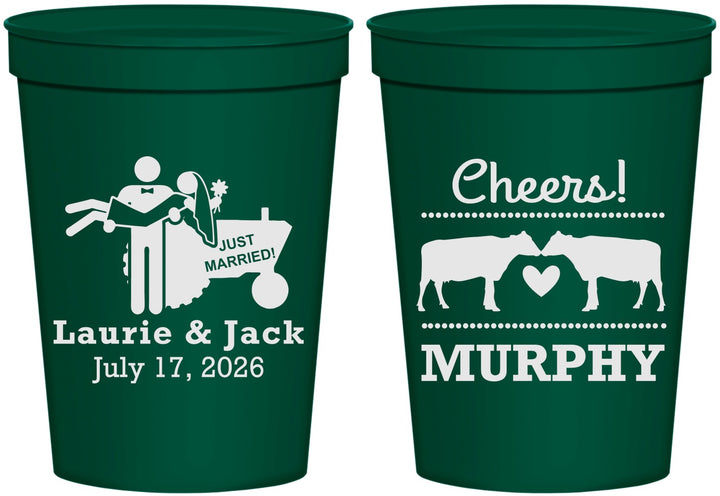 Personalized Wedding 16 oz Stadium Cups - Tractor Cows | 257