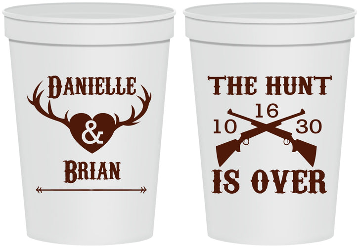 Personalized Wedding 16 oz Stadium Cups - The Hunt Is Ove | 258