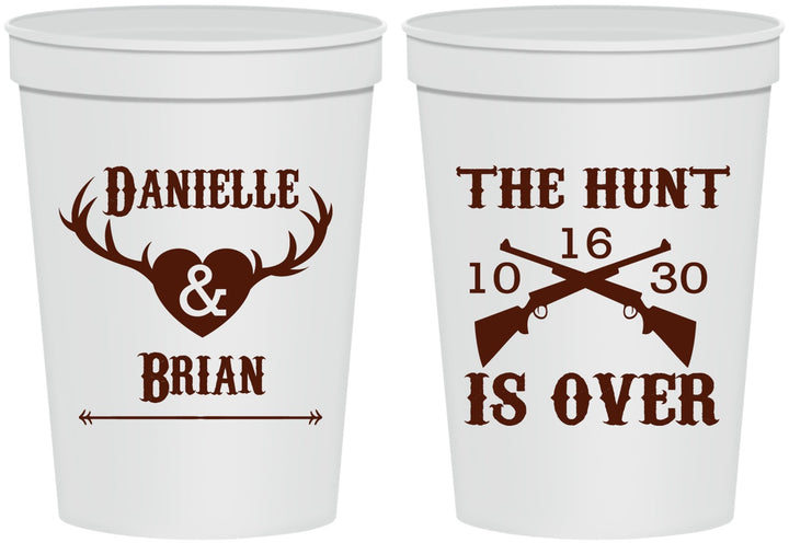 Personalized Wedding 16 oz Stadium Cups - The Hunt Is Ove | 258