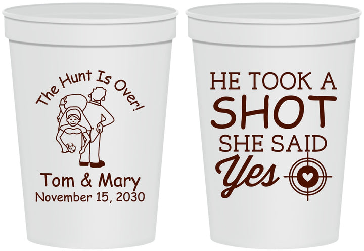 Personalized Wedding 16 oz Stadium Cups - He Took A Shot She Said Yes | 259