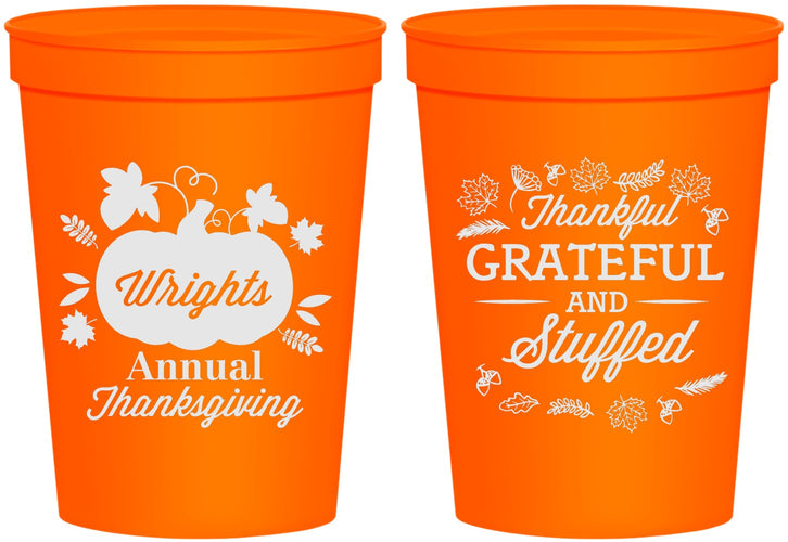 Personalized Thanksgiving 16 oz Stadium Cups - Grateful And Stuffed | 260000