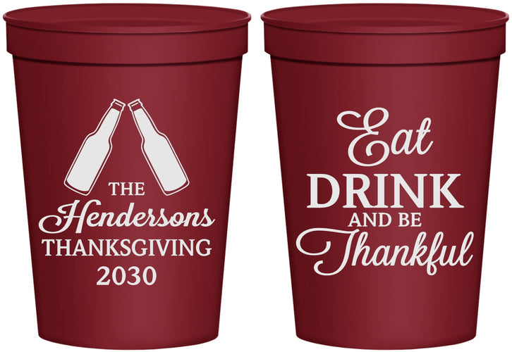 Personalized Thanksgiving 16 oz Stadium Cups - Eat Drink Thankful | 260001