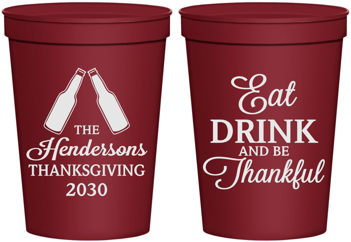 Personalized Thanksgiving 16 oz Stadium Cups - Eat Drink Thankful | 260001