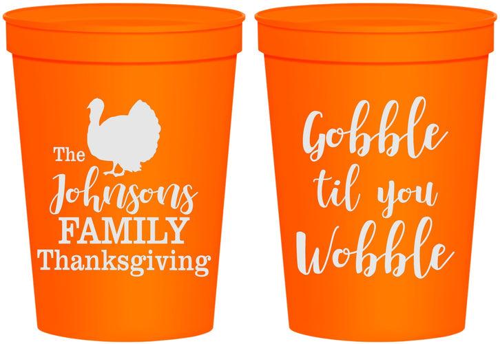 Personalized Thanksgiving 16 oz Stadium Cups - Gobble Til You Wobble | 260004