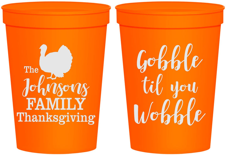 Personalized Thanksgiving 16 oz Stadium Cups - Gobble Til You Wobble | 260004