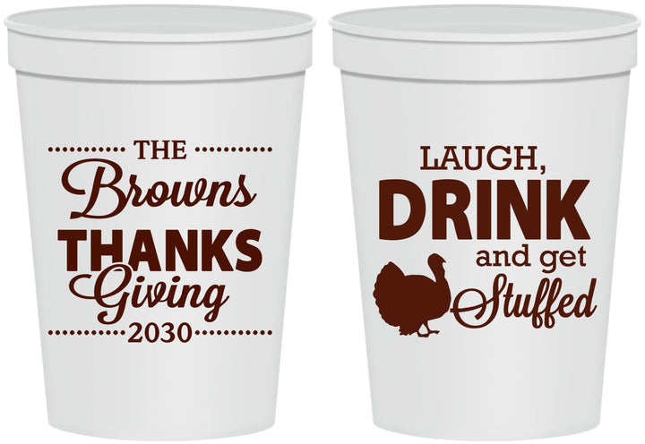 Personalized Thanksgiving 16 oz Stadium Cups - Laugh Drink Stuffed | 260007
