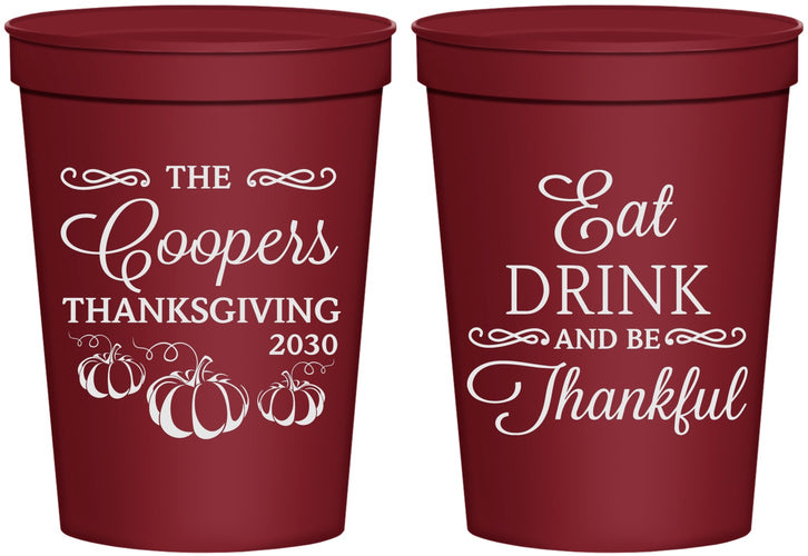 Personalized Thanksgiving 16 oz Stadium Cups - Eat Drink Thankful | 260009