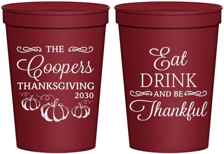 Personalized Thanksgiving 16 oz Stadium Cups - Eat Drink Thankful | 260009