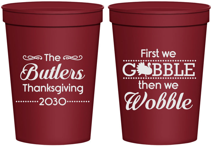 Personalized Thanksgiving 16 oz Stadium Cups - Gobble Til You Wobble | 260013