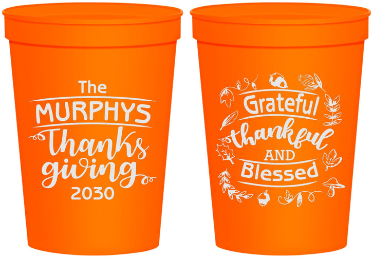 Personalized Thanksgiving 16 oz Stadium Cups - Grateful Blessed | 260028
