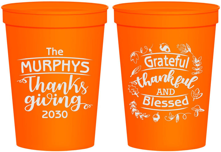 Personalized Thanksgiving 16 oz Stadium Cups - Grateful Blessed | 260028
