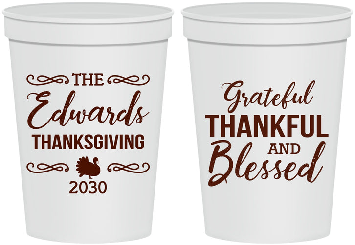 Personalized Thanksgiving 16 oz Stadium Cups - Grateful Blessed | 260030