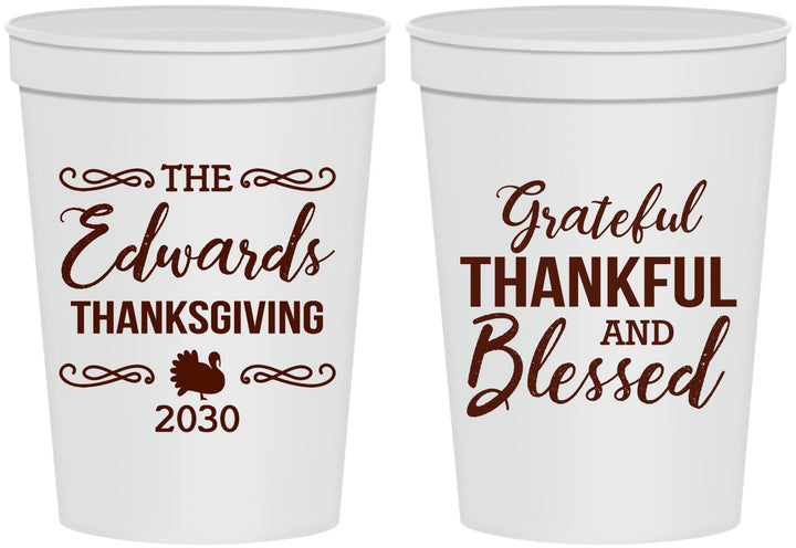 Personalized Thanksgiving 16 oz Stadium Cups - Grateful Blessed | 260030