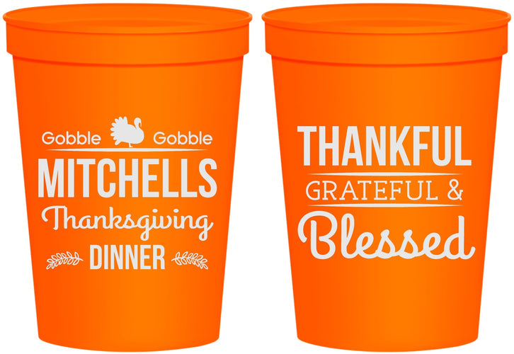 Personalized Thanksgiving 16 oz Stadium Cups - Thankful Blessed | 260032