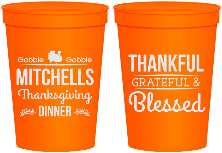 Personalized Thanksgiving 16 oz Stadium Cups - Thankful Blessed | 260032