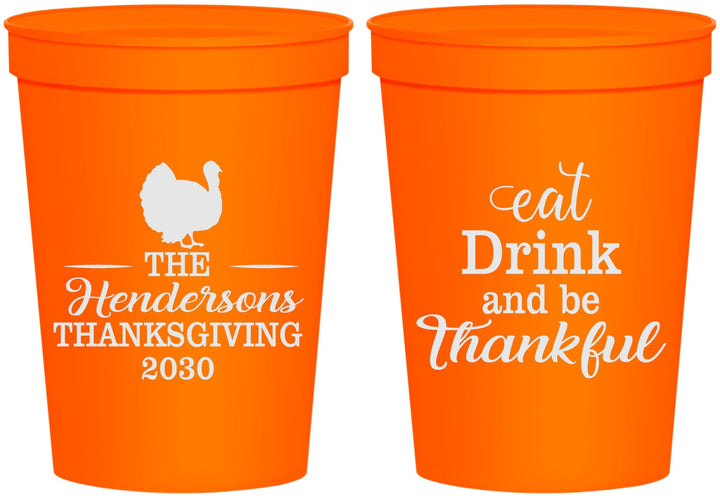 Personalized Thanksgiving 16 oz Stadium Cups - Eat Drink Thankful | 260036