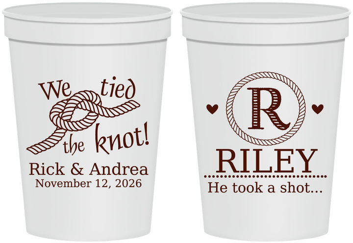 Personalized Wedding 16 oz Stadium Cups - We Tied The Knot | 263