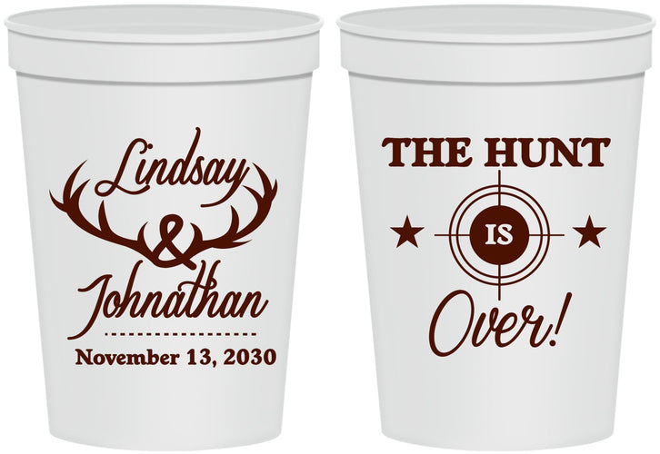Personalized Wedding 16 oz Stadium Cups - The Hunt Is Over | 266