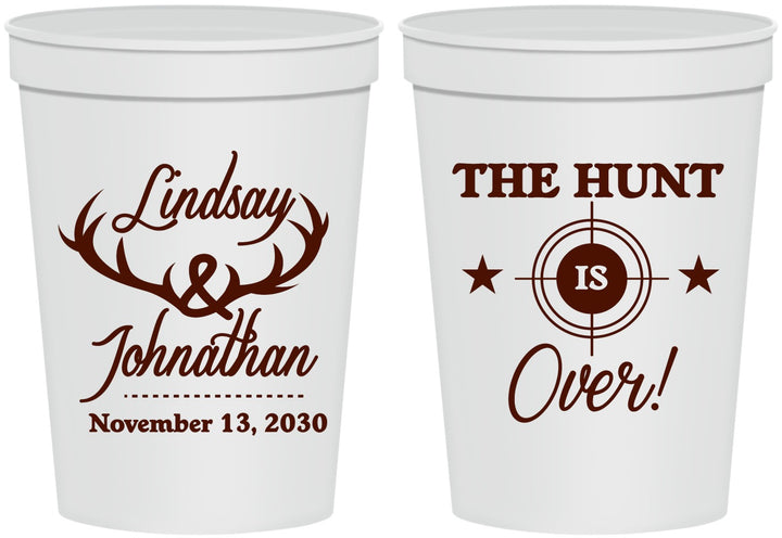 Personalized Wedding 16 oz Stadium Cups - The Hunt Is Over | 266