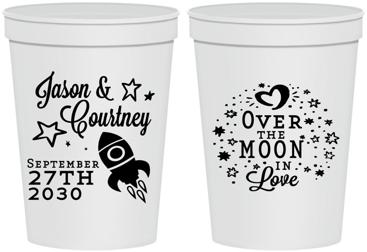 Personalized Wedding 16 oz Stadium Cups - Over The Moon In Love | 267