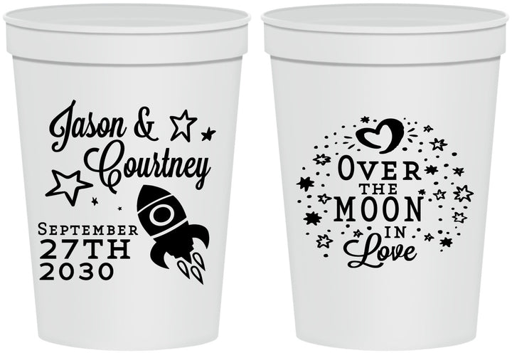 Personalized Wedding 16 oz Stadium Cups - Over The Moon In Love | 267