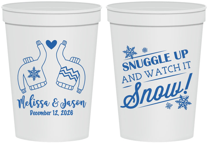 Personalized Wedding 16 oz Stadium Cups - Christmas Snow | 268