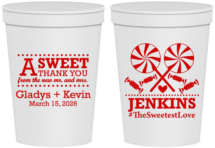 Personalized Wedding 16 oz Stadium Cups - Sweet Thank You | 269
