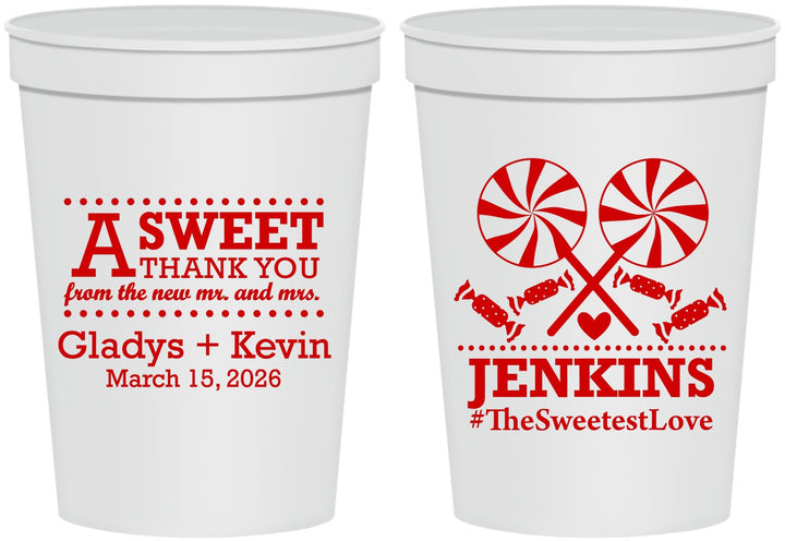 Personalized Wedding 16 oz Stadium Cups - Sweet Thank You | 269