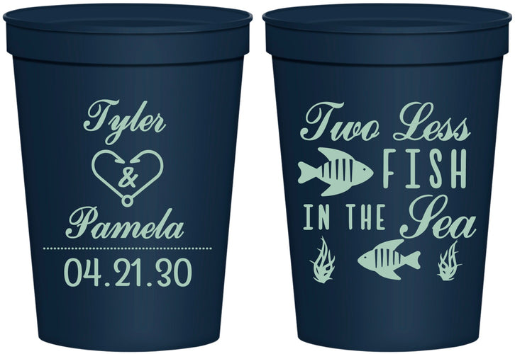 Personalized Wedding 16 oz Stadium Cups - Two Less Fish In The Sea | 270