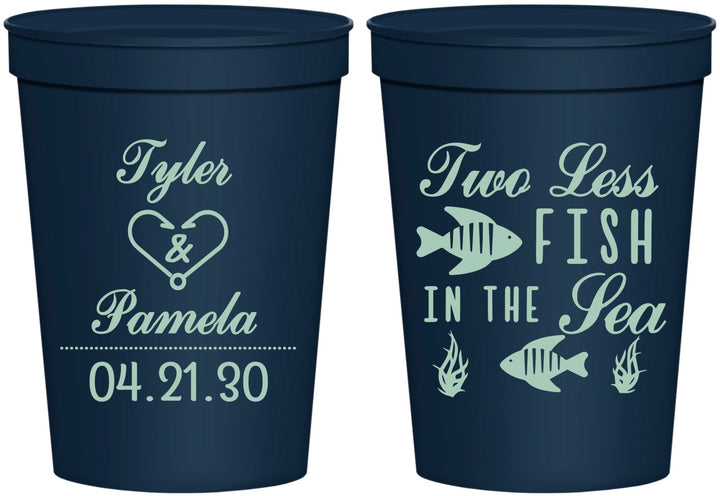 Personalized Wedding 16 oz Stadium Cups - Two Less Fish In The Sea | 270