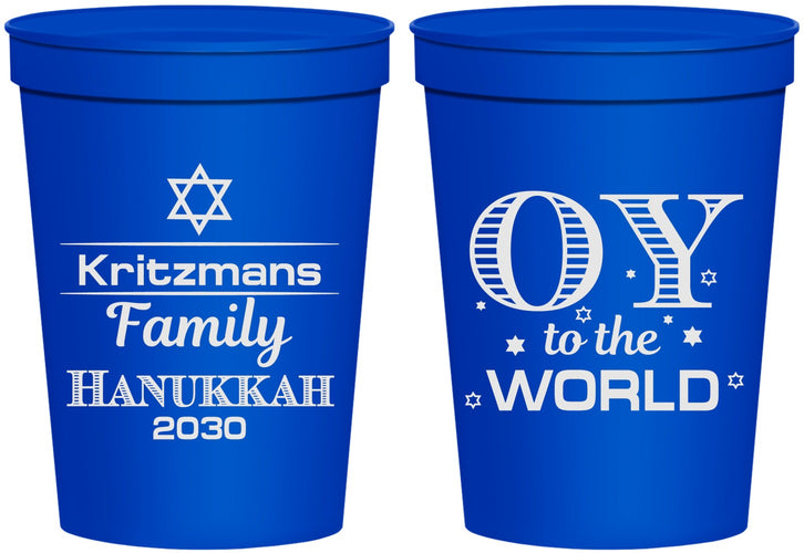 Personalized Hanukkah 16 oz Stadium Cups - Oy To The World | 270000