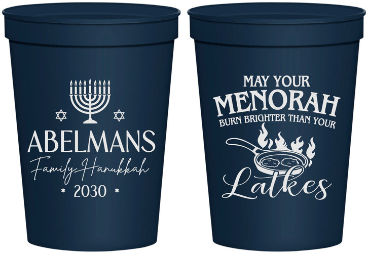 Personalized Hanukkah 16 oz Stadium Cups - Menorah Latkes | 270019