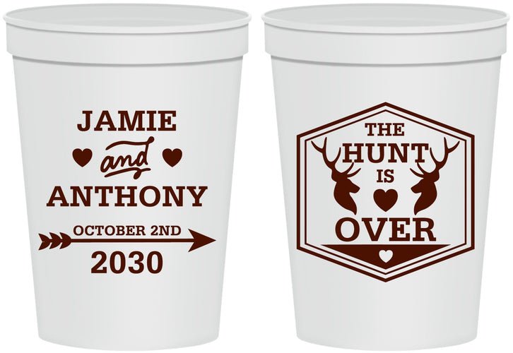Personalized Wedding 16 oz Stadium Cups - The Hunt Is Over | 272
