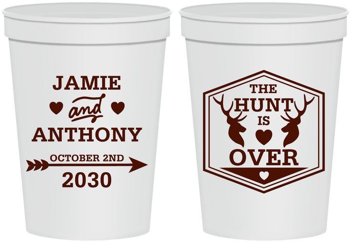 Personalized Wedding 16 oz Stadium Cups - The Hunt Is Over | 272