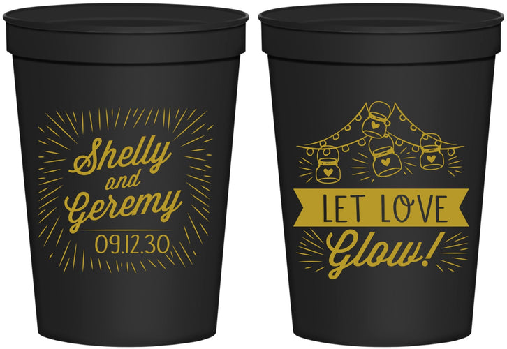 Personalized Wedding 16 oz Stadium Cups - Let Love Glow | 273