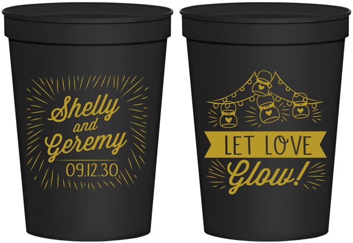Personalized Wedding 16 oz Stadium Cups - Let Love Glow | 273
