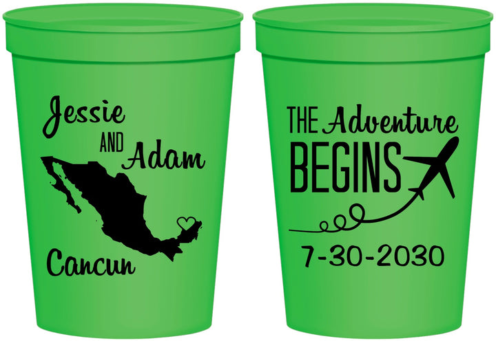 Personalized Wedding 16 oz Stadium Cups - The Adventure Begins | 275