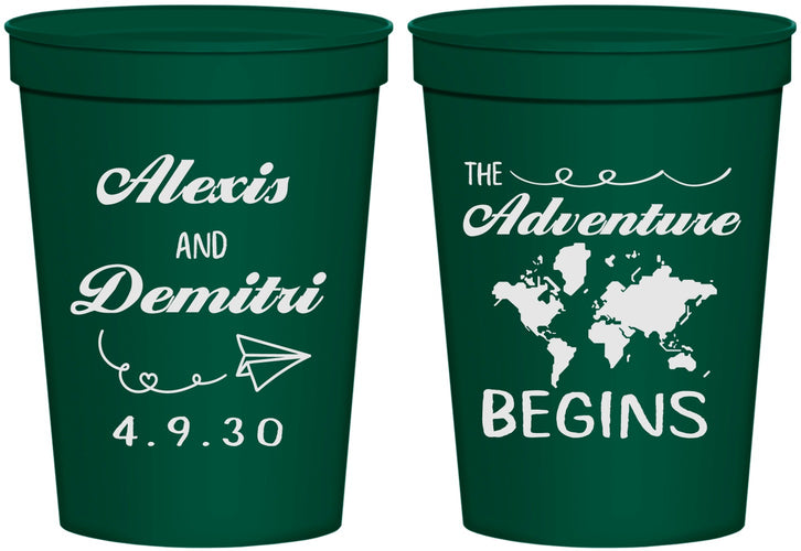 Personalized Wedding 16 oz Stadium Cups - The Adventure Begins | 276