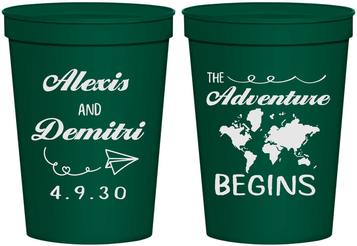 Personalized Wedding 16 oz Stadium Cups - The Adventure Begins | 276
