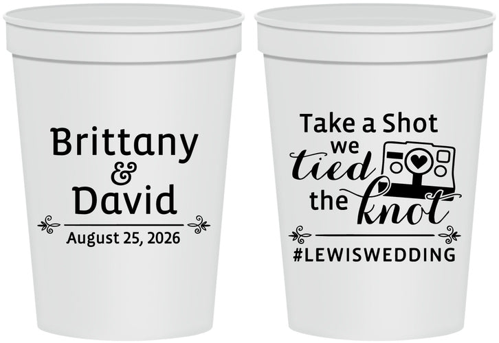 Personalized Wedding 16 oz Stadium Cups - Take A Shot We Tied The Knot | 277