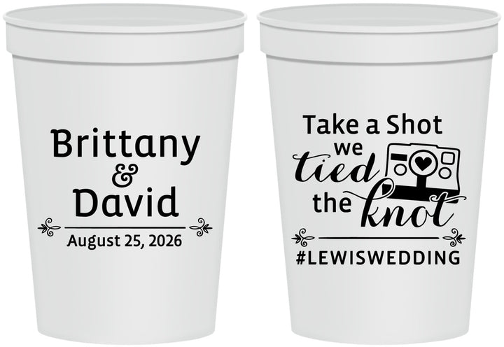 Personalized Wedding 16 oz Stadium Cups - Take A Shot We Tied The Knot | 277