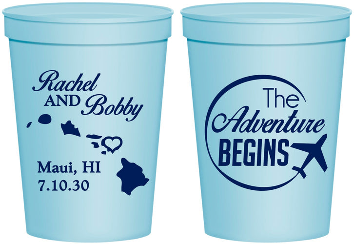 Personalized Wedding 16 oz Stadium Cups - The Adventure Begins | 278