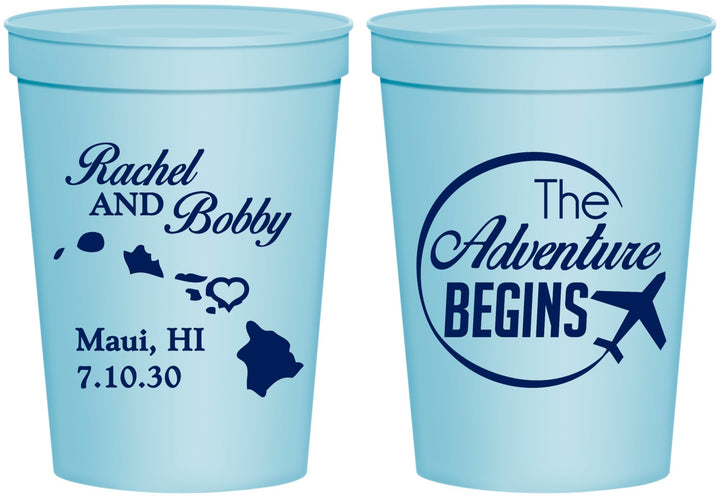 Personalized Wedding 16 oz Stadium Cups - The Adventure Begins | 278